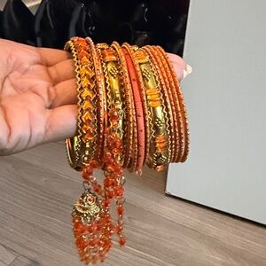 Vibrant Gold and Orange Bracelet Set